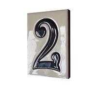 10cm x 7.5cm White & Black Spanish Hand-painted Ceramic Number Tiles & Frames (White Number 2)