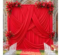 10ft×12ft Red Backdrop Curtain for Wedding Parties, 2 Panels Wrinkle Free Polyester Photo Backdrop Drapes Back Drop Cloth for Memorial Day Birthday Photography Background