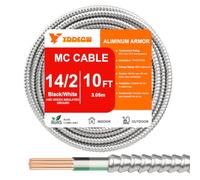 10ft 14/2 Metal Clad (MC) Cable with Ground, 14 Gauge Electric Wire with Aluminum Armor, Solid Bare Copper Conductors for Indoor Outdoor Underground Embedded Installation (14/2, 10 ft)