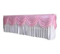 10Ft/20Ft Ice Silk Table Skirt with Valance - Premium Decorative Table Cover for Wedding, Birthday Party, Stage & Banquet Hall(White and Pink,20FT)