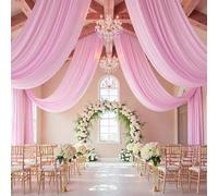 10ft×20ft Pink Ceiling Curtain Drapes for Weddings Parties, Wrinkle Free Polyester Draping Fabric Pink Drapery for Party Tent Canopy Hotel Banquet Hall Ceiling Decor-2 Panels 5×20ft