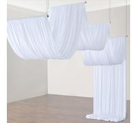 10ft×20ft White Ceiling Drapes for Weddings Parties,2 Panels 5×20ft Long Ceiling Curtain for Tent Canopy,Wrinkle Free Silk Easy to Draping&Hang White Drapes for Event Church Stage Photo Bedroom