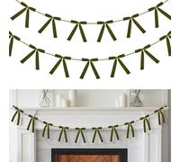 10ft/3m Christmas Velvet Bow Garland, Vintage Christmas Bow Garland Banners Rustic Velvet Bow Decor with 13 5×7 Inch Bows Connected by Thin Webbing for Xmas Tree Fireplace Staircase (Olive Green)