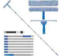 10Ft(3m) Professional Window Cleaning Kit,Long Handle Window Cleaning Equipment,Silicone Squeegee & Microfiber Scrubber, with Groove Cleaning Brush,for High Windows,Conservatory glass panels and roof