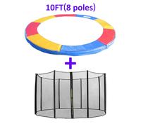 (10FT - 8 Pole, Tri-colour) Greenbay Trampoline Replacement Safety Spring Cover Padding Pads + Safety Net Enclosure Surround Bundle