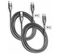 10Ft Anti-Tangle USB-C Charger Cable (2 Pack) Fast Charging (60W) Long 10 Foot Alloy-Braided Metal Type C Cord, Designed for Samsung and iPhone Devices (Gunmetal)