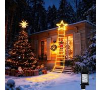 10Ft Christmas Decorations Ladder Lights with Climbing Santa Claus, 295 LED Christmas Lights Waterproof, 8 Modes, Xmas Decorations Light for Indoor Outdoor, Garden, Xmas Tree Decor - Warm White
