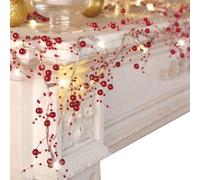 10FT Christmas Lights with Berry Beaded Garland Christmas Decorations Fairy Lights for Indoor Outdoor Home Mantel Fireplace Holiday Party Decor, Red