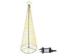 10FT Cone Tree Maypole Christmas Tree Star Tree Topper 8 Modes/Timer/Memory Warm White Micro LEDs Lights Pyramid Mains Operated Indoor/Outdoor Decorations