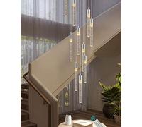 10FT Crystal Chandelier 10-Light Silver Metal Clear Bubble Glass LED Pendant Light for Staircase Entryway High Ceilings Elegant Living Room Decor