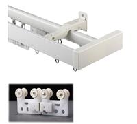 10FT Double ain Track - Wall Mounted Aluminum Alloy Wrap Around Rod for Silent Drapes, Ideal for Home, Balcony & Living Room Divider - Ele White Design
