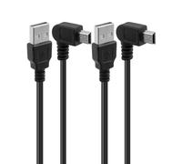 10FT Extra Long Mini USB Cable 2pcs - 3.5M 90 Degree Left Angle Heavy Duty Sync & Charge Cord for Dash Cams, GPS, GoPro, Navigator DVR Digital Cameras & More