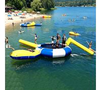 ,10ft,Inflatable Water Trampoline for Lake, Pool Or Ocean - Heavy Duty Floating Bouncer with Slide, Balance Tubes & Jump Bags - for Kids & Adults, Great for Water Parks
