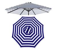 10ft Patio Umbrella Replacement Canopy 6 Ribs Blue White Outdoor Sunshade Cover 300cm Umbrella Top for Garden Table Waterproof UV Protection