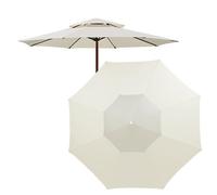 10FT Patio Umbrella Replacement Canopy - 9FT/270cm Khaki Market Umbrella Top Cover with 8 Ribs 2-Tier Garden Parasol Cloth for Outdoor Dining and Relaxation