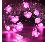 10FT Pink Heart Fairy Lights Battery Operated with Timer for Mothers Day Decoration, LED String Light Indoor Outdoor Waterproof Twinkle Light for Christmas Proposal Anniversary Valentines Party Decor