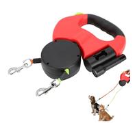 10ft Retractable Dog Leash, 2 in 1 Double Dog Lead Walking Leash Extendable Dogs Leads 360° Tangle Free with Light & Poo Bag Holder for Dogs up to 18 Lbs/8.2kg in Weight(Red)