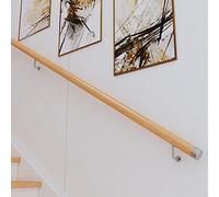 10ft Round Wooden il Kit - Wall-Mounted Non-Slip Banister with Brackets & Endcaps Easy Installation for Stairs & Corridors (Size: 150cm)