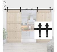 10FT Sliding Barn Door Hardware Kit - Carbon Steel Double Track System for Wardrobes Closets & Barns - Fits Doors 130-140cm Wide (Black)