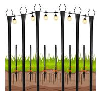 10FT String Light Poles 6 Pack, Adjustable Metal Light Poles with Fork for Outside String Lights, Outdoor Hanging Light Stand for Patio, Deck, Backyard, Garden, Party, Wedding