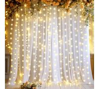 10ft x 10ft White Sheer Tulle Backdrop Curtains with Lights String for Party Wedding Wrinkle Free Curtain Backdrops Drapes for Baby Shower Birthday Party Photo Back Drop Background Home Decorations