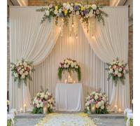 10ft x 15ft Ivory Wrinkle Free Backdrop Curtains for Parties,Silky Polyester Fabric Wedding Ceiling Drapes, 2 Panels 15ft Photo Back Drop Drapes for Baby Shower Photography Stage Background Cloth