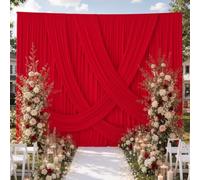 10ft x 15ft Red Backdrop Curtain for Wedding Party 2 Panels 5x15ft Wrinkle Free Silky Polyester Backdrop Drapes Fabric for Birthday Baby Shower Graduation Photography Stage Background Decorations