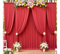 10ft x 15ft Red Wrinkle Free Backdrop Curtains for Parties,Silky Polyester Fabric Wedding Ceiling Drapes, 2 Panels 15ft Photo Back Drop Drapes for Baby Shower Photography Stage Background Cloth