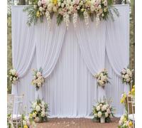 10ft x 15ft White Backdrop Curtain for Wedding Party 2 Panels 5x15ft Wrinkle Free Silky Polyester Backdrop Drapes Fabric for Birthday Baby Shower Graduation Photography Stage Background Decorations