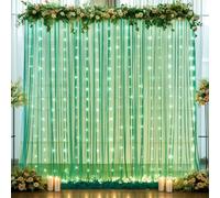 10ft x 8ft Hunter Green Tulle Photo Backdrop Curtain with Lights String for Christmas Party Sheer Curtain Backdrop Drapes for Birthday Party Holiday Wedding Photo Booth Background Room Decorations