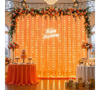 10ft x 8ft Orange Tulle Photo Backdrop Curtain with Lights String for Halloween Party Orange Sheer Curtain Backdrop Drapes for Birthday Party Wedding Photo Booth Background Home Room Decorations