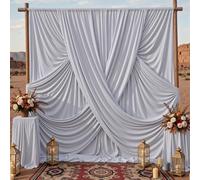 10ftx10ft Silver Wrinkle-Free Backdrop Drapes, Not See-Through Silver Polyester Background Curtains Backdrop Decorations for Party