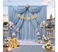 10ftx20ft Dusty Blue Wrinkle-Free Backdrop Drapes for Party, 4 Panels 5ftx10ft Dusty Blue Polyester Background Curtains Backdrop Decorations for Wedding, Birthday