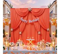 10ftx20ft Orange Wrinkle-Free Backdrop Drapes for Party, 4 Panels 5ftx10ft Orange Polyester Background Curtains Backdrop Decorations for Wedding, Birthday