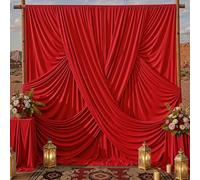 10ftx20ft Red Wrinkle-Free Backdrop Drapes for Party, 4 Panels 5ftx10ft Red Polyester Background Curtains Backdrop Decorations for Wedding, Birthday