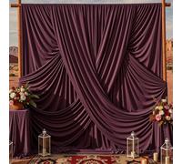 10ftx40ft Burgundy Wrinkle-Free Backdrop Curtain Drapes, 8 Panels 5ftx10ft Thick Burgundy Polyester Background Curtains Backdrop Decorations for Party