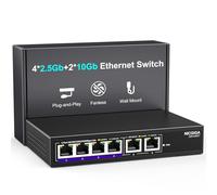 10Gbe Ethernet Switch Unmanaged with 2 x 10Gb RJ45 Ports ➕ 4 x 2.5Gb Base-T Ports, Desktop/Wall Mount NICGIGA 6 Port 10Gbps Network Switch for Wireless AP, NAS, PC