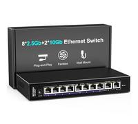 10Gbe Ethernet Switch Unmanaged with 2 x 10Gb RJ45 Ports + 8 x 2.5Gb Base-T Ports, Desktop/Wall Mount NICGIGA 10 Port 10Gbps Network Switch for Wireless AP, NAS, PC