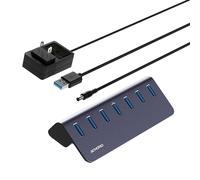 10Gbps Powered USB 3.2 Gen 2 Hub, Aluminum 7-Port USB Expander with USB-A and USB-C for Computer, Mac, PC, Smartphone, Tablet