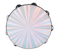 10in Hand Held Drum with Double Row Jingles, Tambourine, Reflective ABS Percussion Instrument with Stainless Steel Bells for Kids Adults Music Performance