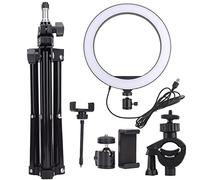 10in LED Ring Light Dimmable, Photography Lamp with Phone Clip, Foldable Tripod, 3 Lighting Colors for Live Streaming, Beauty Makeup, YouTube Videos, Compatible with Smartphones 5