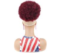 10inch Afro Drawstring Ponytail,Kinky Curly Bun Hairs Synthetic Short Extensions Hairpieces Hair for Black Women Hair Extension for Daily Use(Wine red)