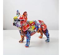 10inch Art Creativity Modern Colorful French Bulldog Statue Graffiti Office Ornaments Printing Resin Dog Home Decor Crafts (CRA,18x8x15CM)