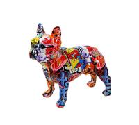 10inch Art Creativity Modern Colorful French Bulldog Statue Graffiti Office Ornaments Printing Resin Dog Home Decor Crafts (CRA,25.5x13x24.5CM)