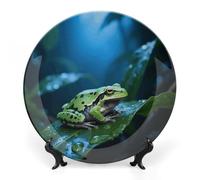 10inch Bone China Decorative Plates for Wall Hanging with Display Stand Chinese Porcelain Waxy Monkey Tree Frog Dessert Plate Display Dish Collections Ceramic Ornament Art Craft Home Office Decor