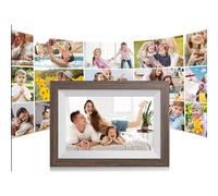 10inch Smart WiFi Digital Photo Frame, Touch Screen Video Playback Free Cloud Storage Cloud Photo Frame, 800 * 1280 Screen Division Rate, (brown wood frame)
