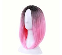 10inch Synthetic Hair Two Tone Ombre Short Bob Straight Wig Cosplay Wigs For Women Heat Resistant Fiber OneSize Pink