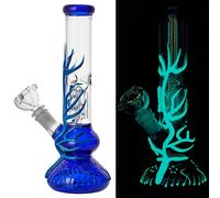 10inch Tall Fluorescence Glass Bong Cool Recycle Glass Illuminate Bongs Water Pipe with 14mm Downstem Bowl (Blue)