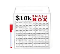 10k Smash Box - Large, Clear, Unbreakable Acrylic Bank, 11.99 Inch Large Money Box, Challenging Money Box for Businesses, Offices, Study, Birthday, Christmas, Special Occasions