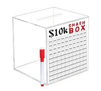 10k Unbreakable Cash Savings Challenge Box, Clear Money Saving Box with Pens, Portable Acrylic Piggy Bank Budget Management Jar Tool for Adult Kids